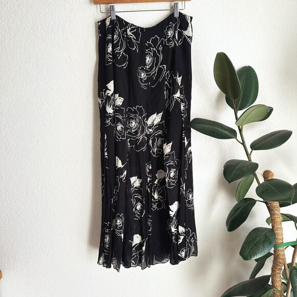 VTG Dana Buchman Maxi 100% Silk Skirt 14 Floral Fringe Whimsygoth Fairy Grunge - Picture 3 of 6